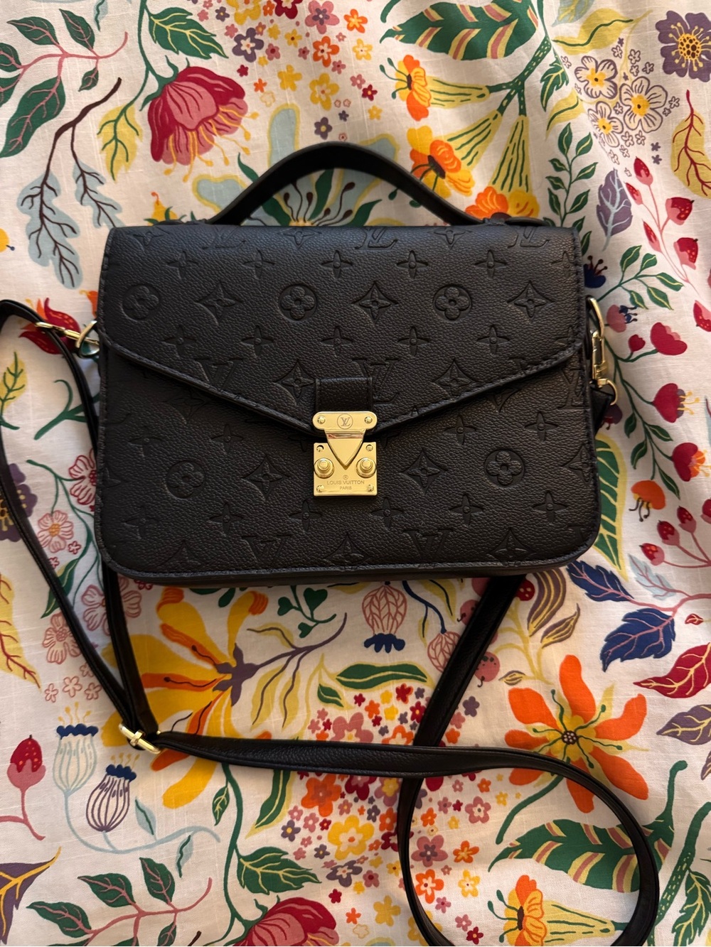 Louis* Vuitton Black Embossed Monogram Satchel with Gold Hardware